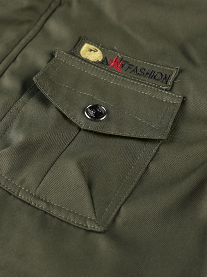 Men'S Winter Fleece-Lined Military-Style Jacket - Thickened Zip-Up Coat with Large Pockets, Olive Green Casual Winter Coat for Outdoor Activities, Winter Coats, Durable Fabric Coat