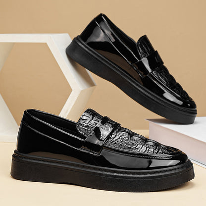 Men's Glossy Black British-Style Business Casual Shoes