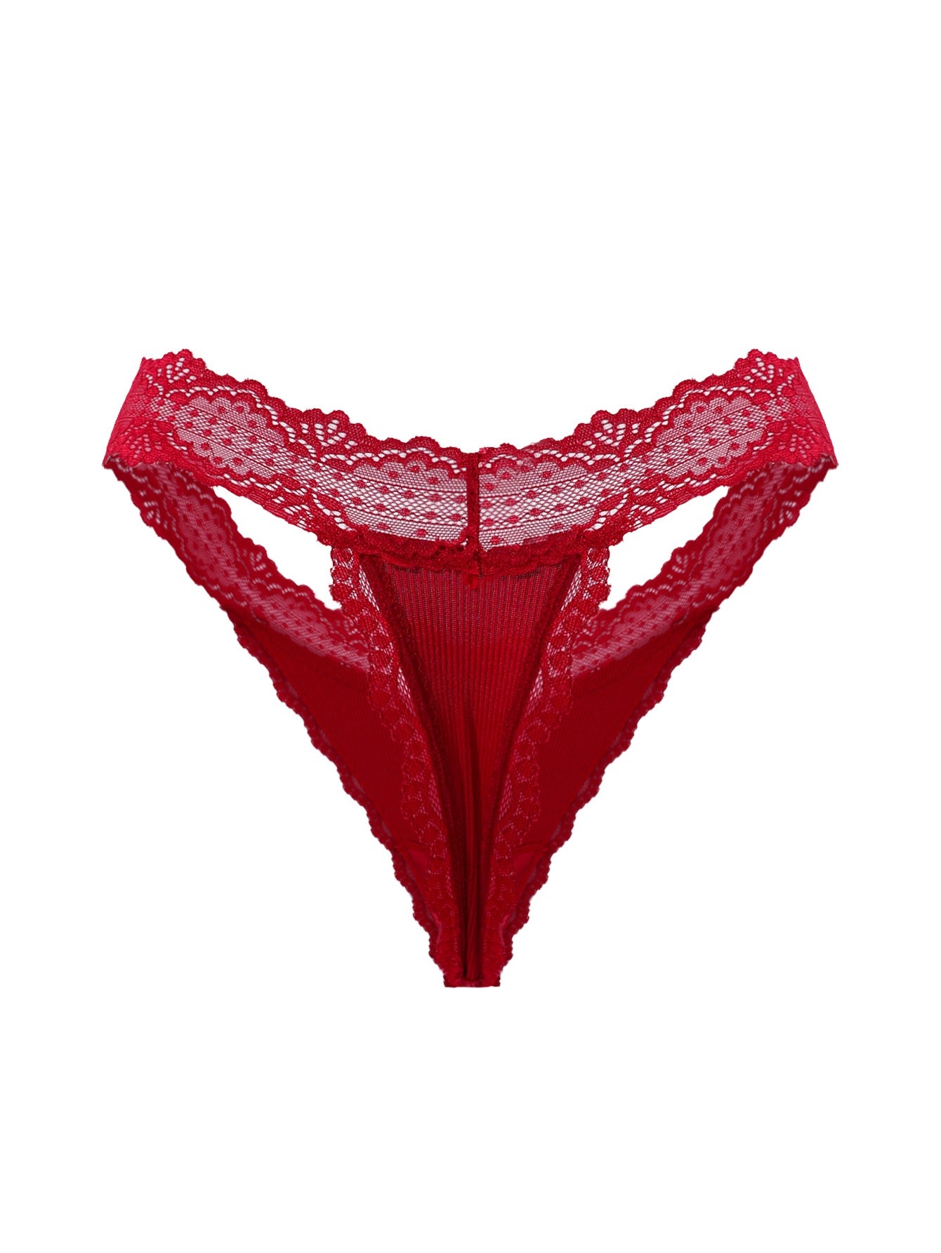 Women's Lace Trim Tanga Panties with Bow Accent, Mid-Rise