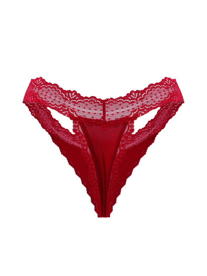 Women's Lace Trim Tanga Panties with Bow Accent, Mid-Rise