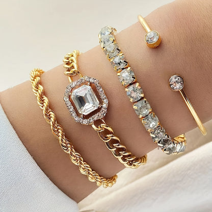 4pcs Women's Vintage Punk Rhinestone Chain Bracelets Set