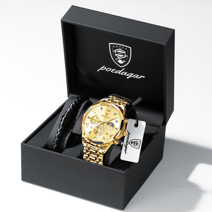 Men's Stainless Steel Business Watch with Luminous Chronograph