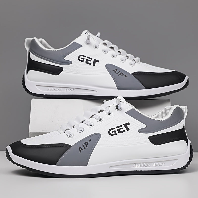 Men's White/Grey/Black Casual Sneakers - Low-Top Lace-Up Shoes with Cushioned Rubber Sole, PU Upper  Fabric Lining - Lightweight Everyday Walking Shoes for Gym, Office, Travel - Minimalist Athletic Footwear, Shoes Sneakers,