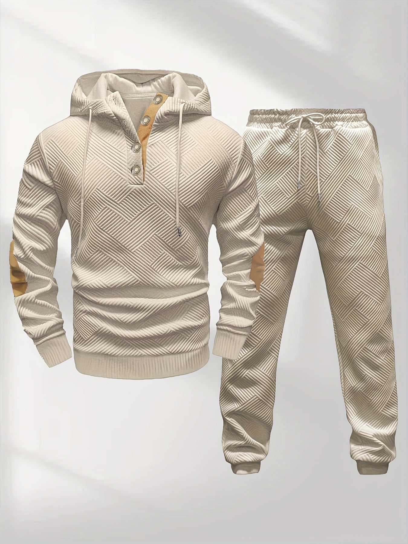 Men's Casual Fashion Set Knit Jacquard Hoodie and Pants 2pcs Set