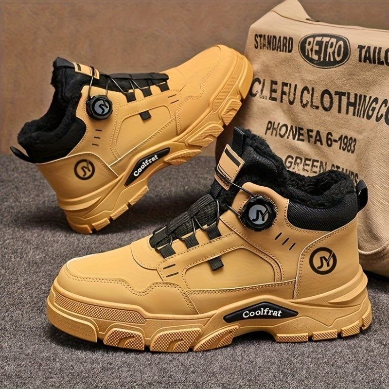 Men'S Winter High-Top Boots - Thick Warm Lace-Up Ankle Boots with Rubber Sole, Non-Slip Traction, Brown/ Color Options - Cold Weather Shoes for Everyday & Formal, Winter Boots, Formal Footwear, Retro Style, Durable Constructi