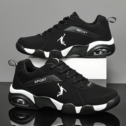 Unisex Low-Top Sneakers with Breathable Mesh & Air Cushion Technology - Comfortable Lace-Up Casual Shoes for Running, Walking, Training - Black & White Design, Synthetic Synthetic Faux Upper, Fabric Lining, All-Season Wear, R - ayq