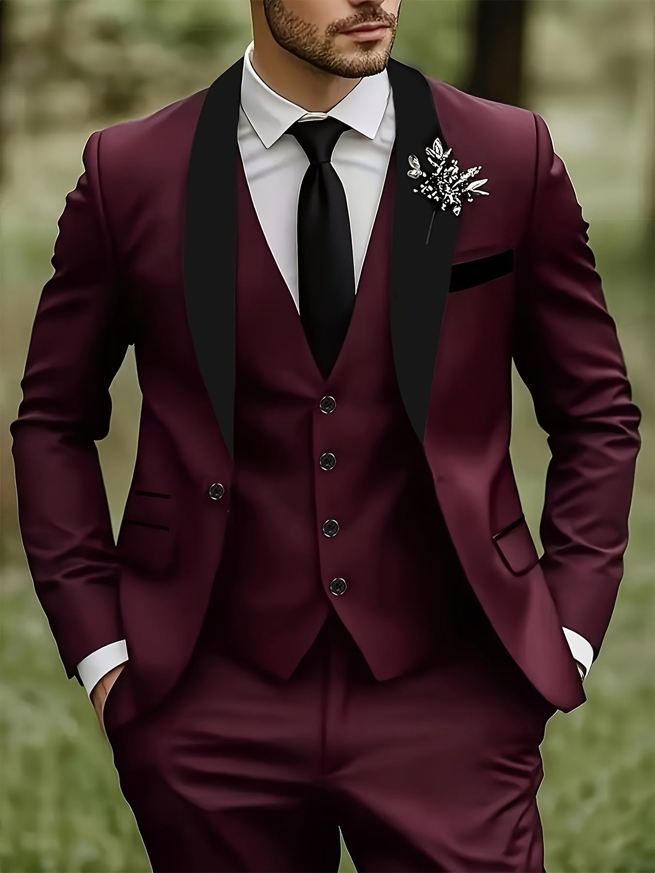 Men's Slim Fit 3-Piece Business Suit Set with Vest & Trousers