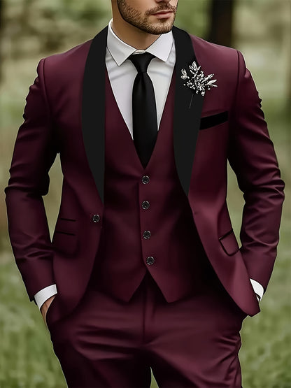 Men's Slim Fit 3-Piece Business Suit Set with Vest & Trousers