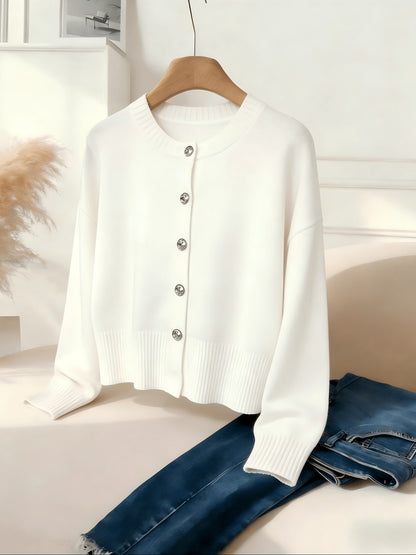 Women's Cozy Viscose Cardigan with Floral Button Detail
