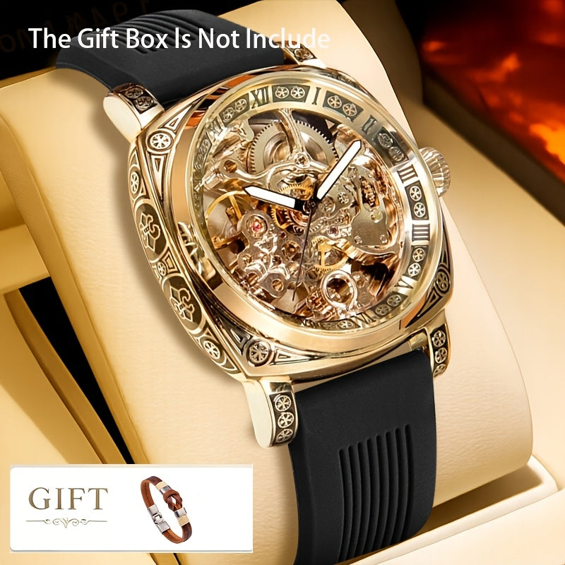 Men’s Mechanical Tourbillon Watch Set with Silicone Strap