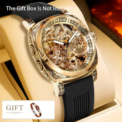 Men’s Mechanical Tourbillon Watch Set with Silicone Strap