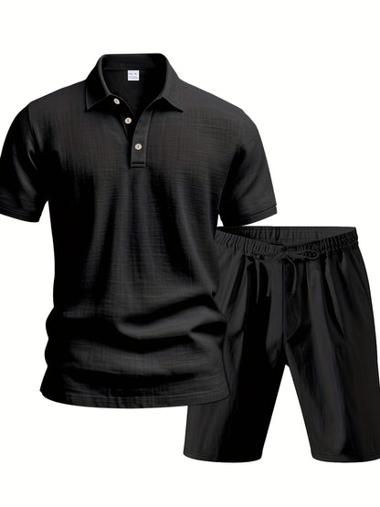 Essential for a Cool Summer! Men's Linen Shirt & Shorts Set, Comfortable Casual Outing Choice - Simple Beach Vacation Style Solid Color Linen