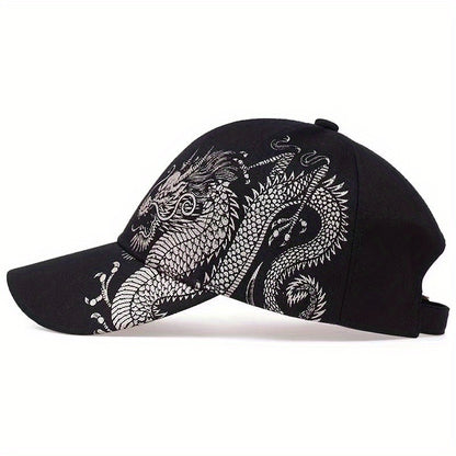 1pc Unisex Sunshade Breathable Adjustable Baseball Cap With Dragon Print For Outdoor Sport, Ideal choice for Gifts