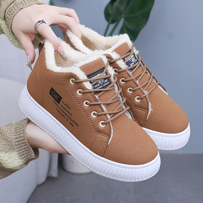 Women's Winter Snow Boots with -Like Collar & Plush Lining - Anti-Slip PVC Sole, Thick Warm Brown/Beige Synthetic Upper - s/ Compatible for Ice, Snow, Slush - Cold Weather Traction