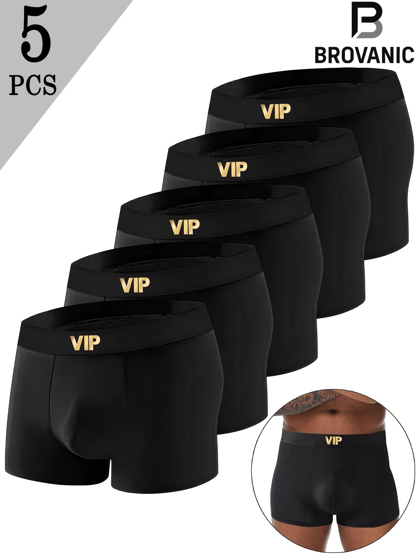 Men's Black Boxer Briefs with VIP Waistband - 5 Pack Comfort