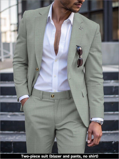 Men's Casual Business Suit Set with Pants, Polyester, All Season