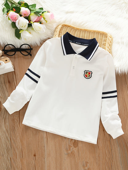 Boys' Long-Sleeve Lapel Cotton T-Shirt for School Uniforms