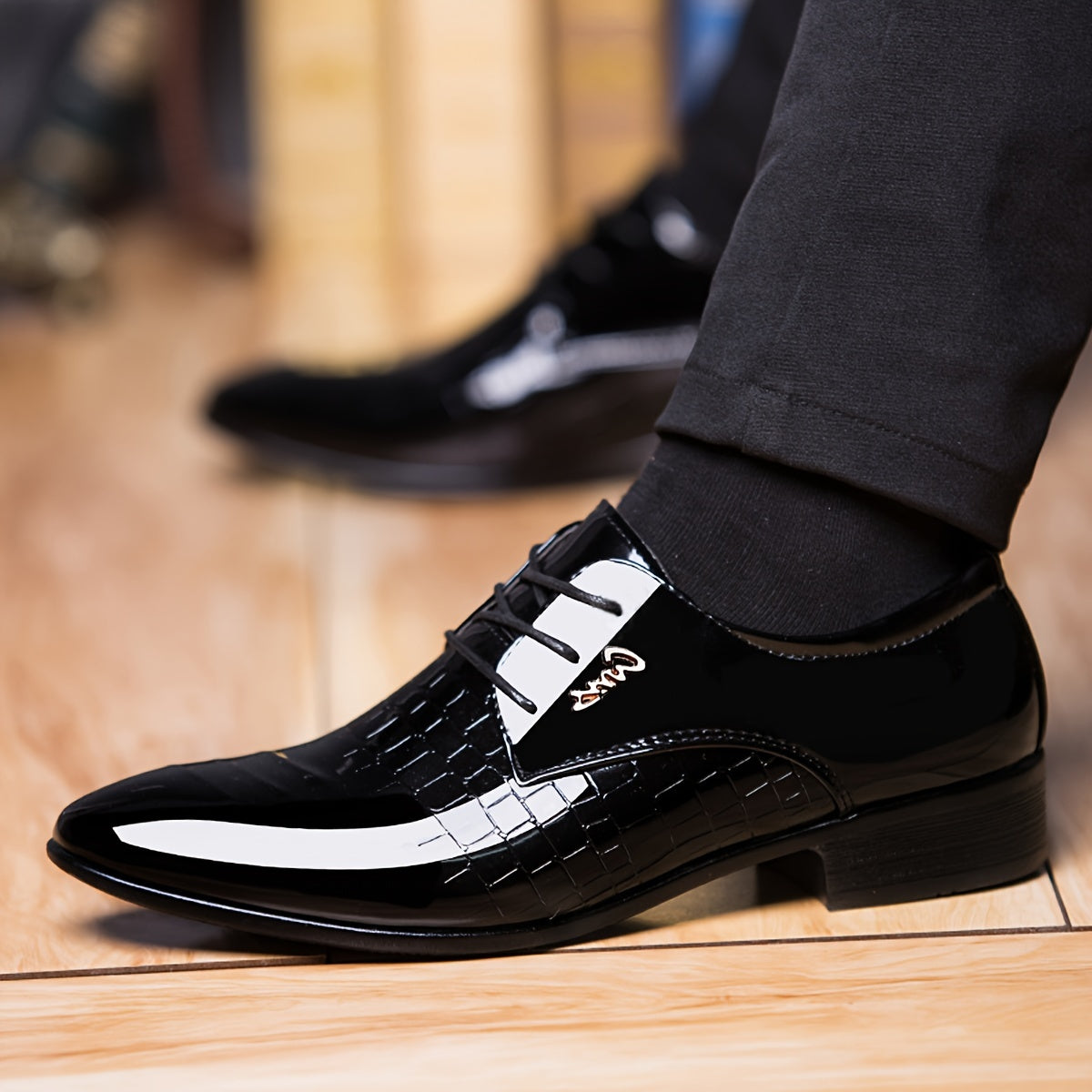 Men's Dress Shoes, British Style Elegant Lace-up Pointed Toe Loafers, Wedding Shoes, Gift for Men, Youth Formal Business Casual Shoes, Black - ayq
