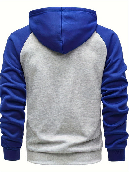 Men's Autumn and Winter Zipper Sweater Contrast Color Shoulder Sleeve Hoodie