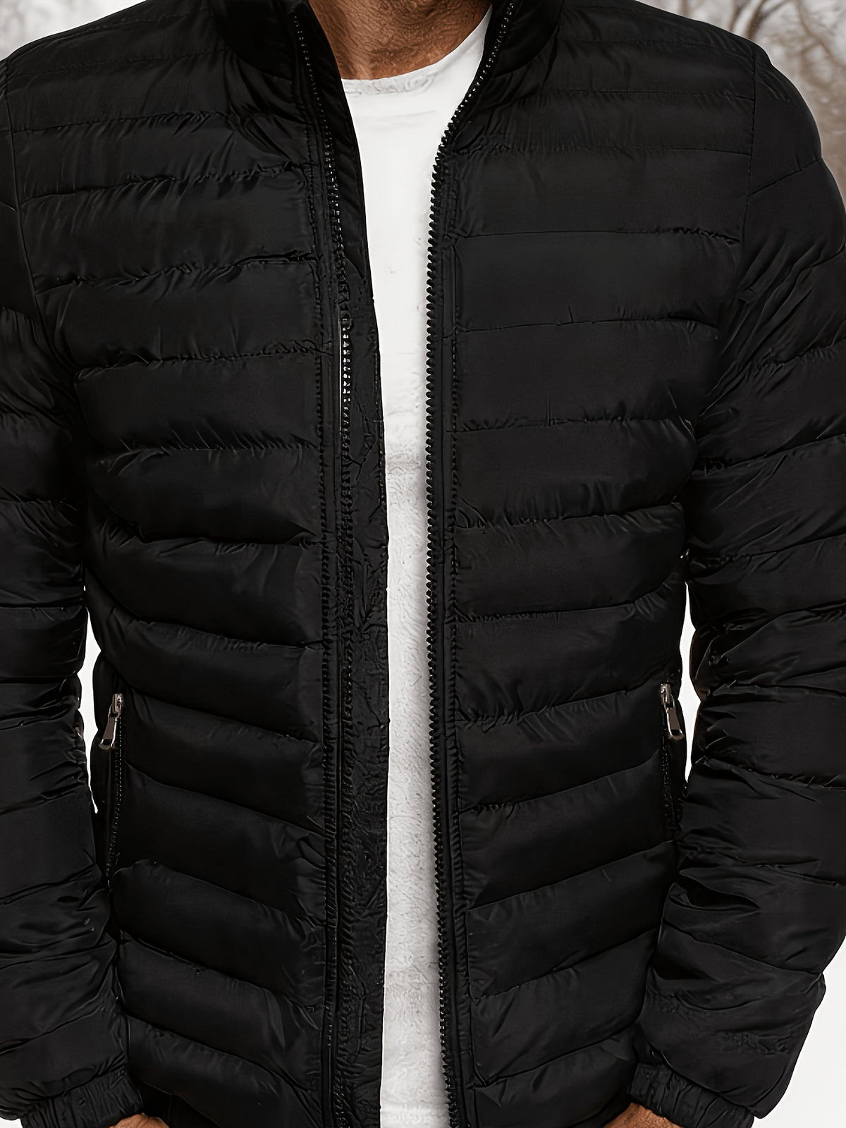 Men's Slim Fit Winter Jacket with Stand Collar, Zip Front