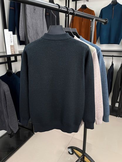 The New Autumn And Winter Collection Features a Men'S Long-Sleeve Knitted Pullover with a Zipper Design And Ribbed Round Neck. This Casual And Stylish Sweater Is Versatile for Daily Wear in The Fall And Winter, Suitable for L