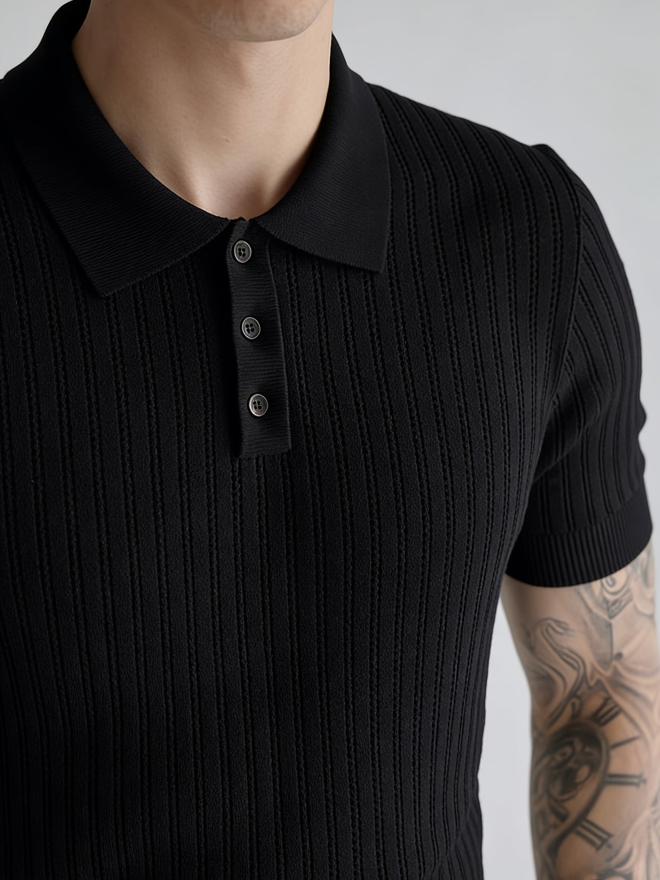 Men'S Summer Knitted Polo Shirt | Breathable Striped Design, Casual Lapel Collar, Short Sleeves, Three-Button Closure, Slim Fit, Ideal For Business Casual And Travel - ayq