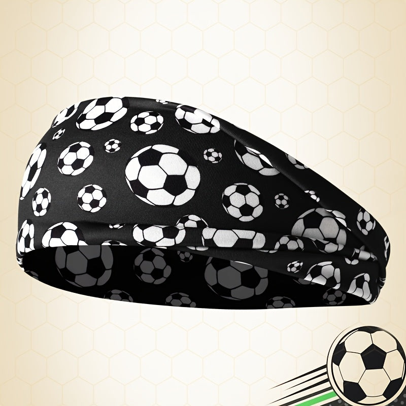 Unisex Elastic Soccer Print Headband for Training & Casual Wear