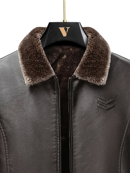 Men's Windproof Winter Jacket with Fleece & Collar, Zippered Pockets, Warm Coat for Skiing, Hiking, Motorcycle Riding - Hand Washable Cold Weather Outerwear (Black/Brown), Winter Clothes Men, Bomber Jackets For Winter, Mens W