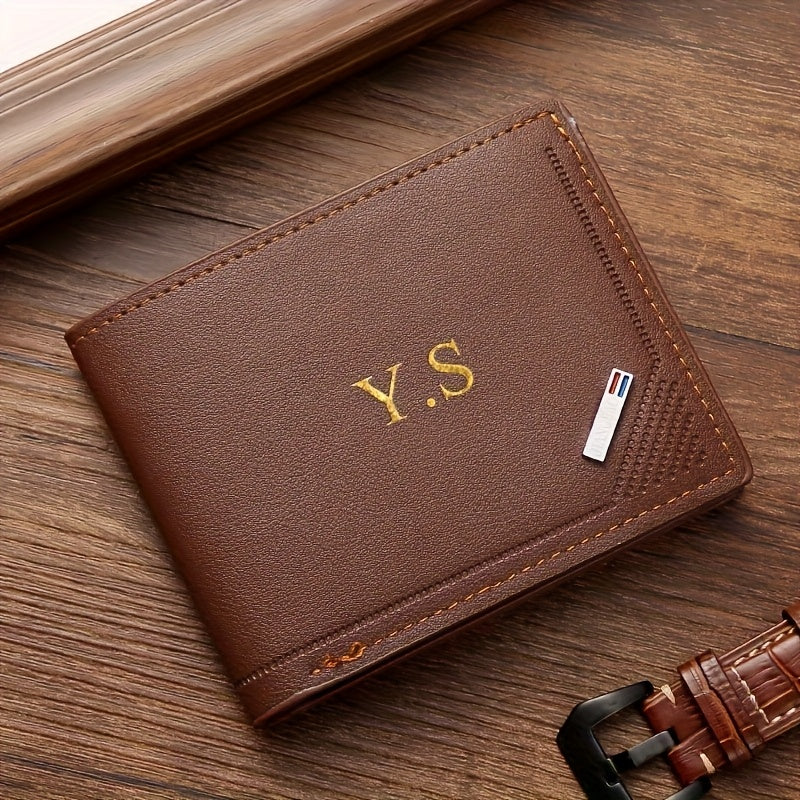 Personalized Initial "S" Men's Ultra-Thin Artificial Leather Wallet - Business Style Slim Credit Card Holder with ID Slot, Black/Brown - Perfect Gift for Dad, Boyfriend (Father's Day, Valentine's, Chinese New Year), Everyday