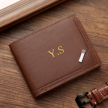 Personalized Initial "S" Men's Ultra-Thin Artificial Leather Wallet - Business Style Slim Credit Card Holder with ID Slot, Black/Brown - Perfect Gift for Dad, Boyfriend (Father's Day, Valentine's, Chinese New Year), Everyday