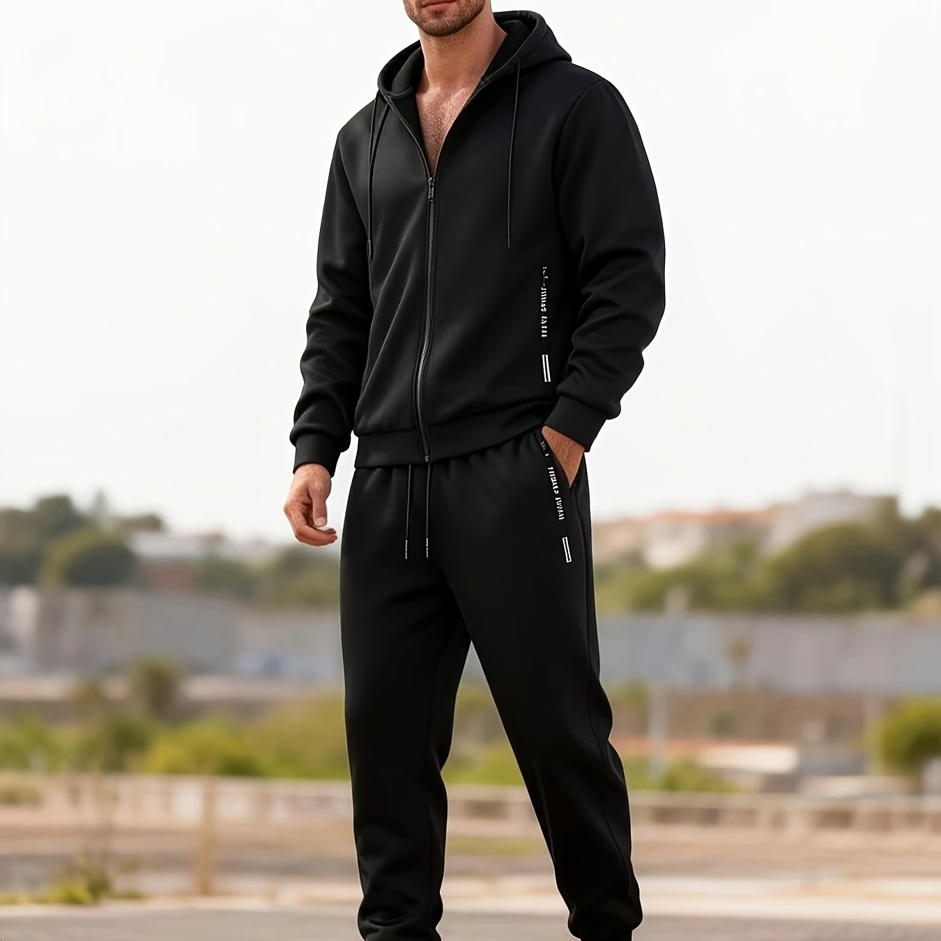 2pcs Men's Spring/autumn Set, Regular Fit Cardigan Sweatshirt with Zip-up Hoodie and Long Pants, Casual Sportswear - ayq