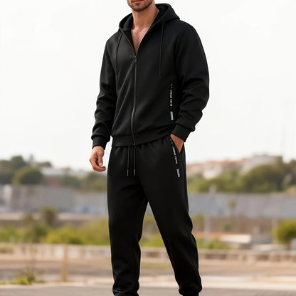 2pcs Men's Spring/autumn Set, Regular Fit Cardigan Sweatshirt with Zip-up Hoodie and Long Pants, Casual Sportswear - ayq