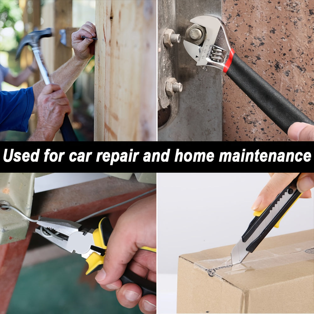 15pcs Heavy-Duty Toolbox & Tool Set with Plastic Case, Hammer, Vise-Grip Style Pliers, Wrench & Screwdriver Suitable for Repair & Car Maintenance - No Assembly Required