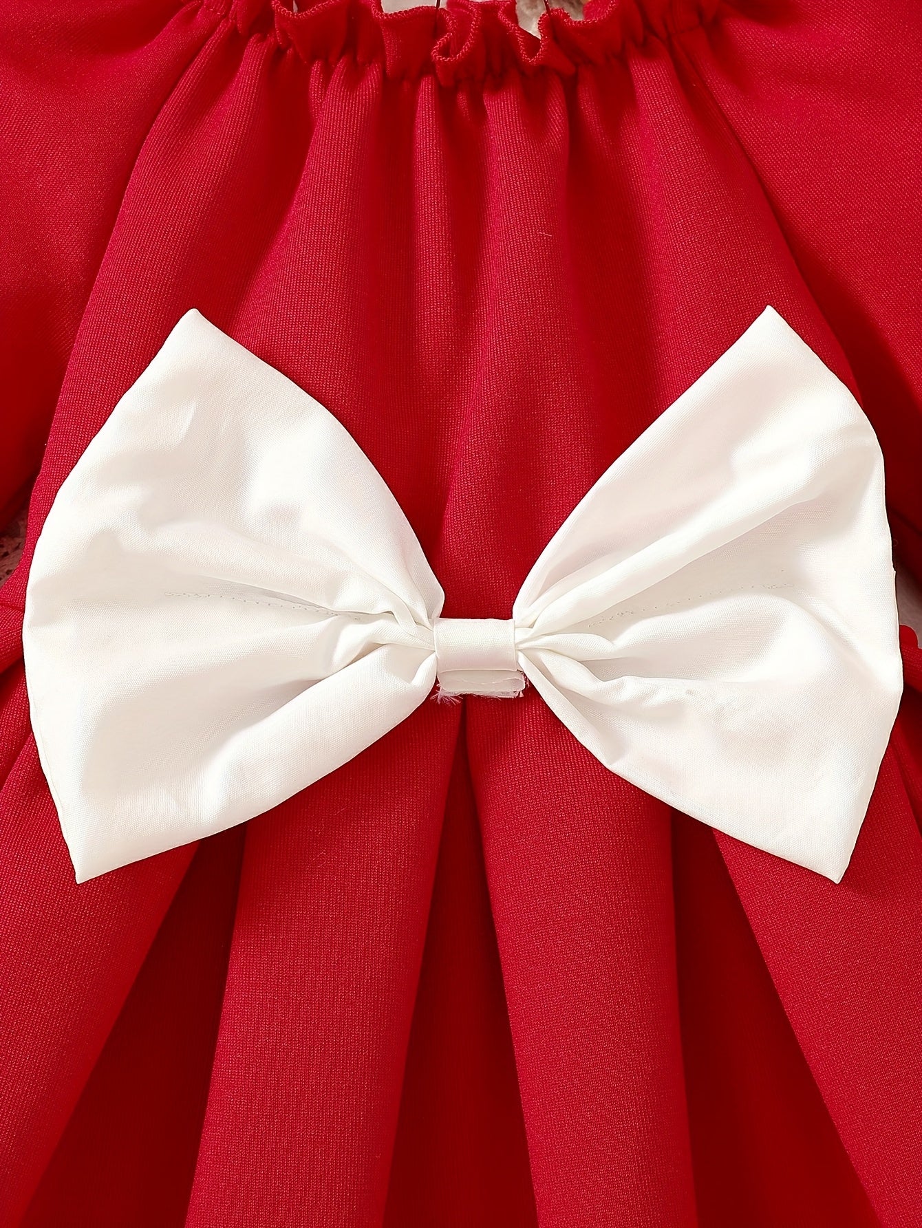 Girls' Long Sleeve Party Dress - Winter Formal & Everyday Outfit, Machine Washable Toddler & Baby Girl Clothing with Front Bow Accent - Rich Red Birthday, Christmas, Photoshoot Dress