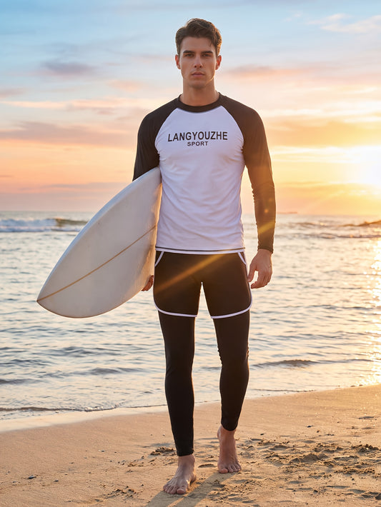 Men's Modest Long Sleeve Sunscreen Swimwear Set with Pants - ayq