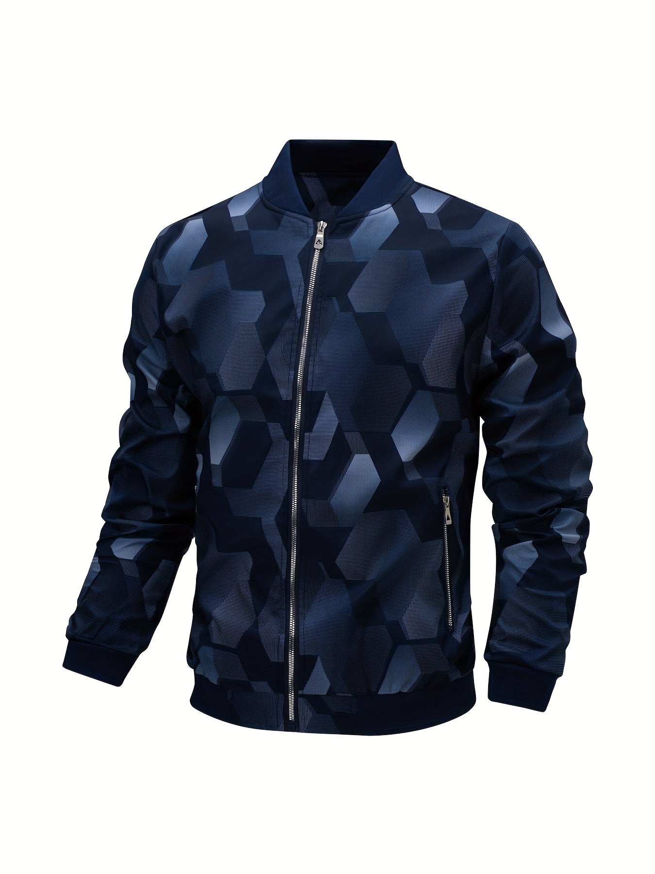 Men'S Camo Baseball Jacket - Full-Body Print Outdoor Sports Coat with Zipper Closure, Regular Fit Casual Preppy Style, Polyester Lining & Non-Stretch Fabric for Spring & Year-Round Wear, Durable Fabric Coat, Active Lifestyle,