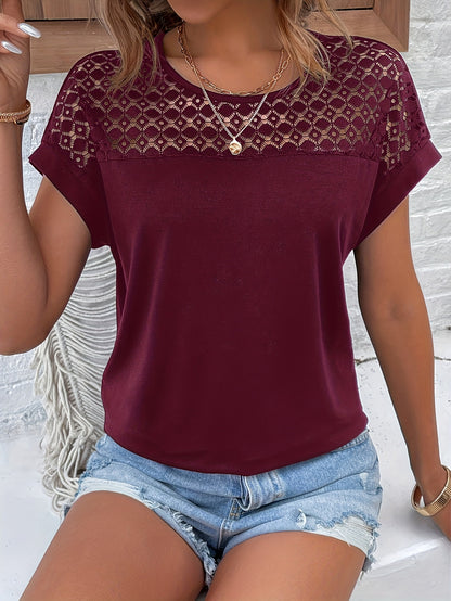 Vacation Style Lace Batwing Short-Sleeve T-Shirt