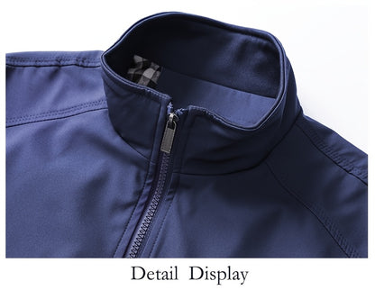 Men's Casual Royal Blue Bomber Jacket - Full Zip, Loose Fit, Polyester, Stand Collar, Long Sleeve, Lightweight & Durable for Spring and Fall, Casual Outerwear | Ribbed Cuff Sleeves | Durable Outerwear