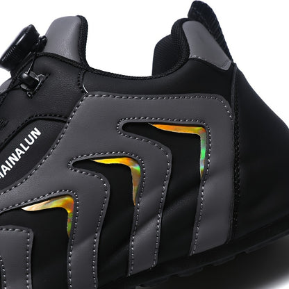 Men's Striped Casual Shoes Rotary Buckle Comfy Durable Outdoor Jogging Hiking Fishing, All Seasons