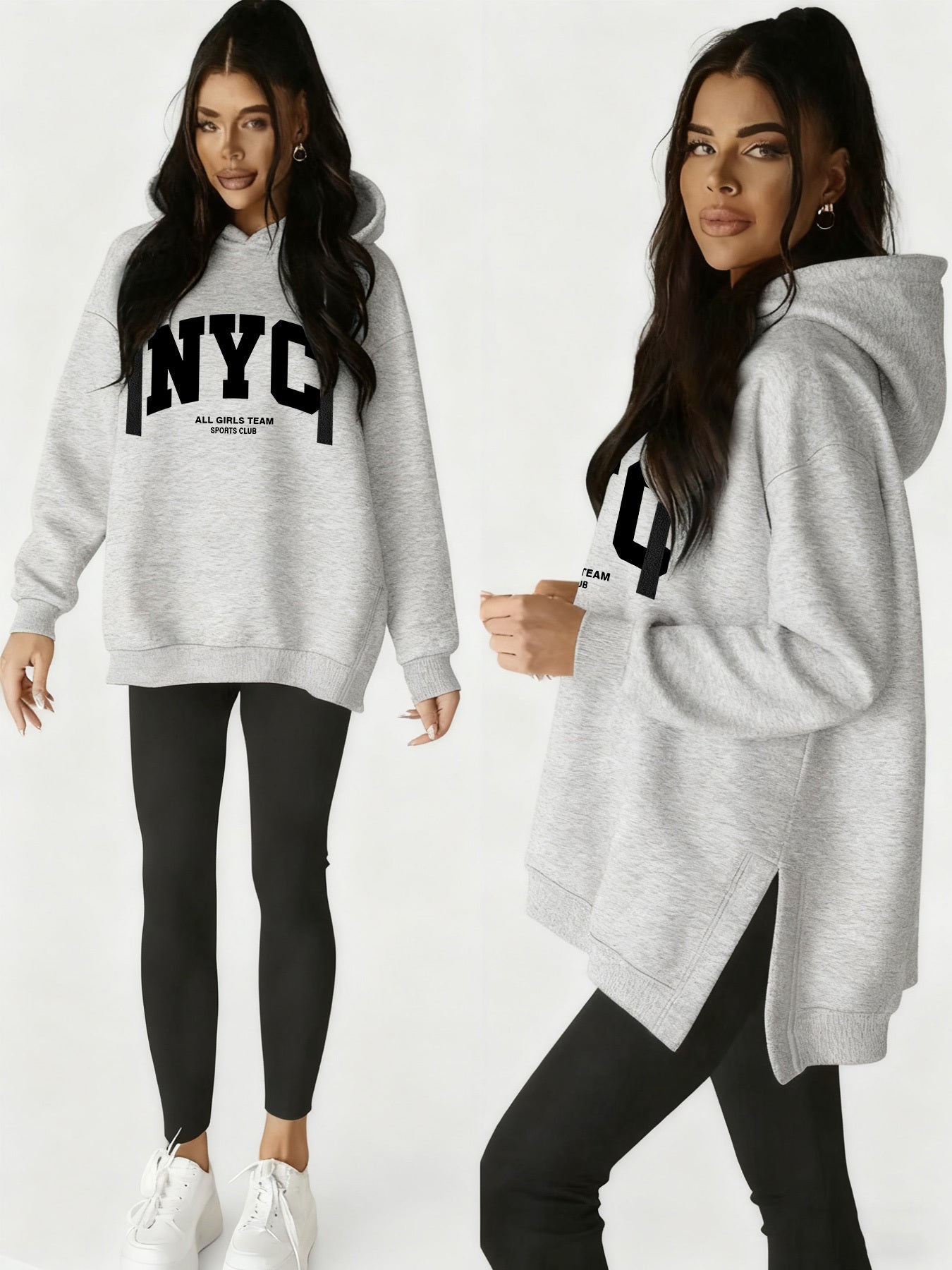 Women’s Casual Hooded Hoodie with Side Slits for Fall & Winter