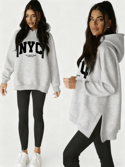 Women’s Casual Hooded Hoodie with Side Slits for Fall & Winter
