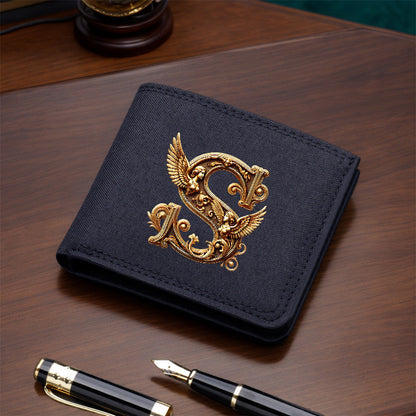 1pc Men's Short Canvas Initial Name Wallet, Zippered Denim Wallet for Men, Plain Ultra-Thin Letter Wallet for Men