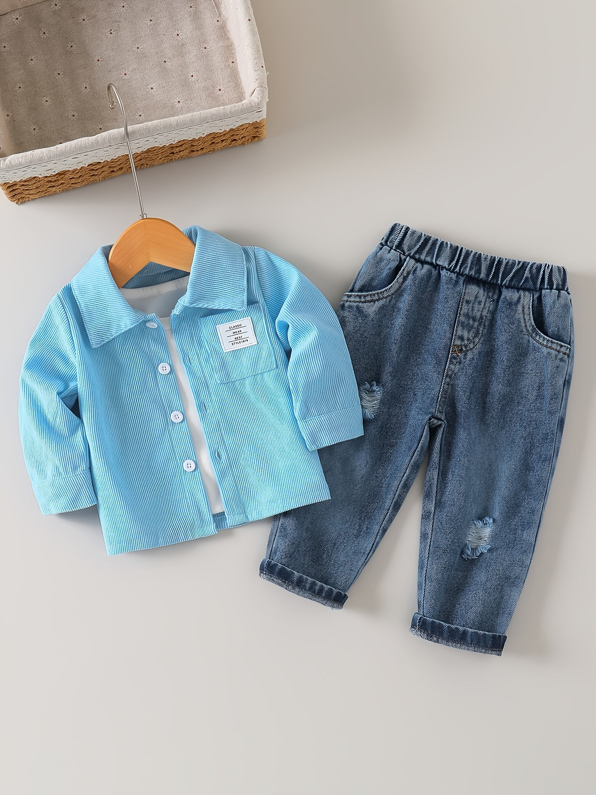 Boys' Cotton Blend Shirt and Jeans Set for Fall/Winter - ayq