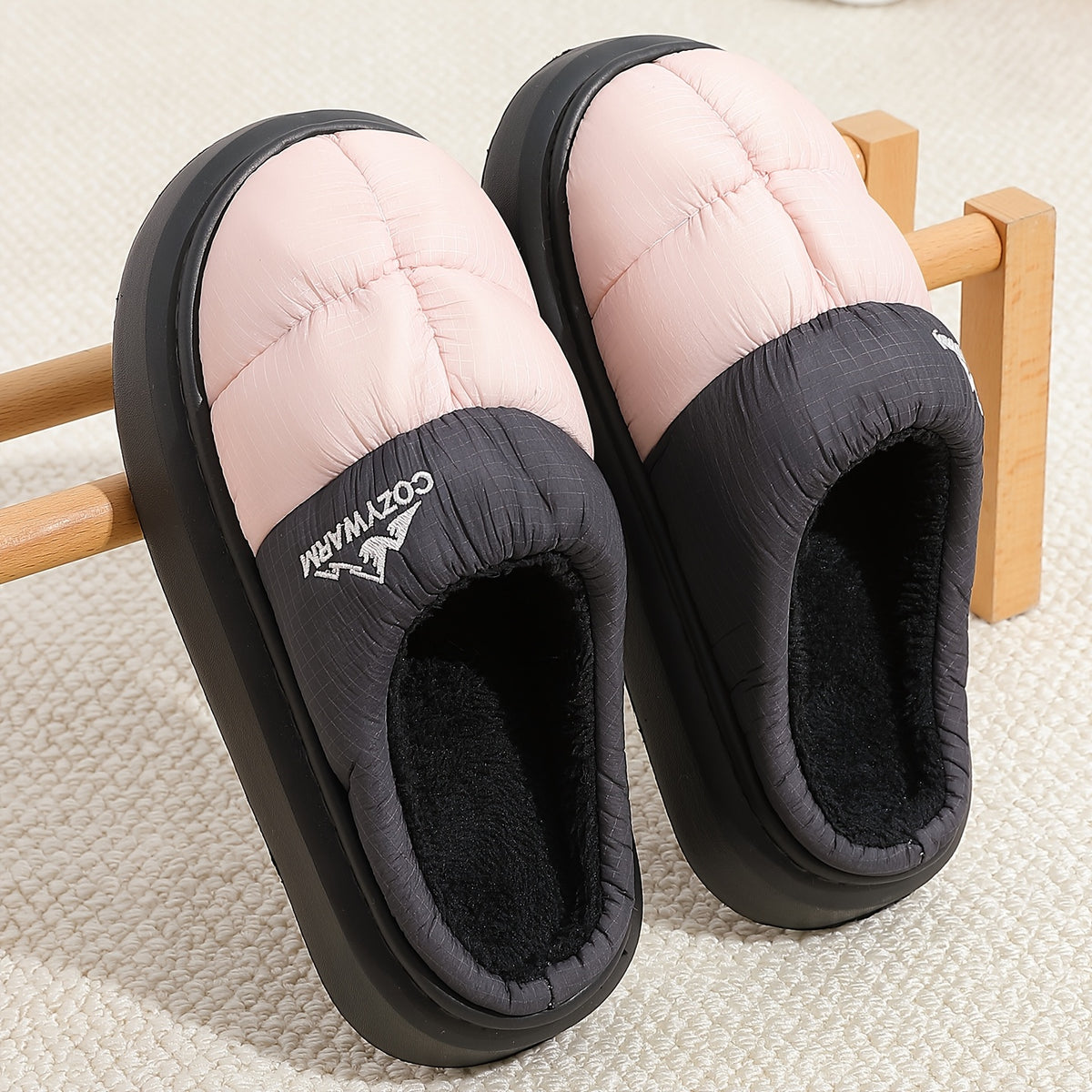 Men's Soft Plush Slip-On Slippers with Thick Sole for Winter
