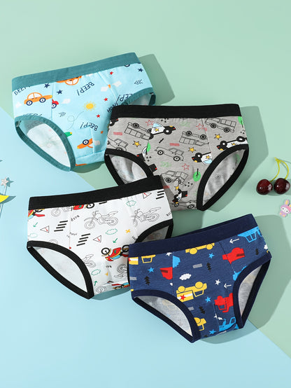 Boys' Cotton Briefs with Cartoon Car Print - Soft & Breathable