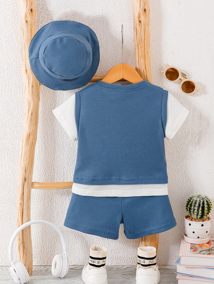 Boys' Summer 3-Piece Casual Set with Animal Print and Bucket Hat - ayq