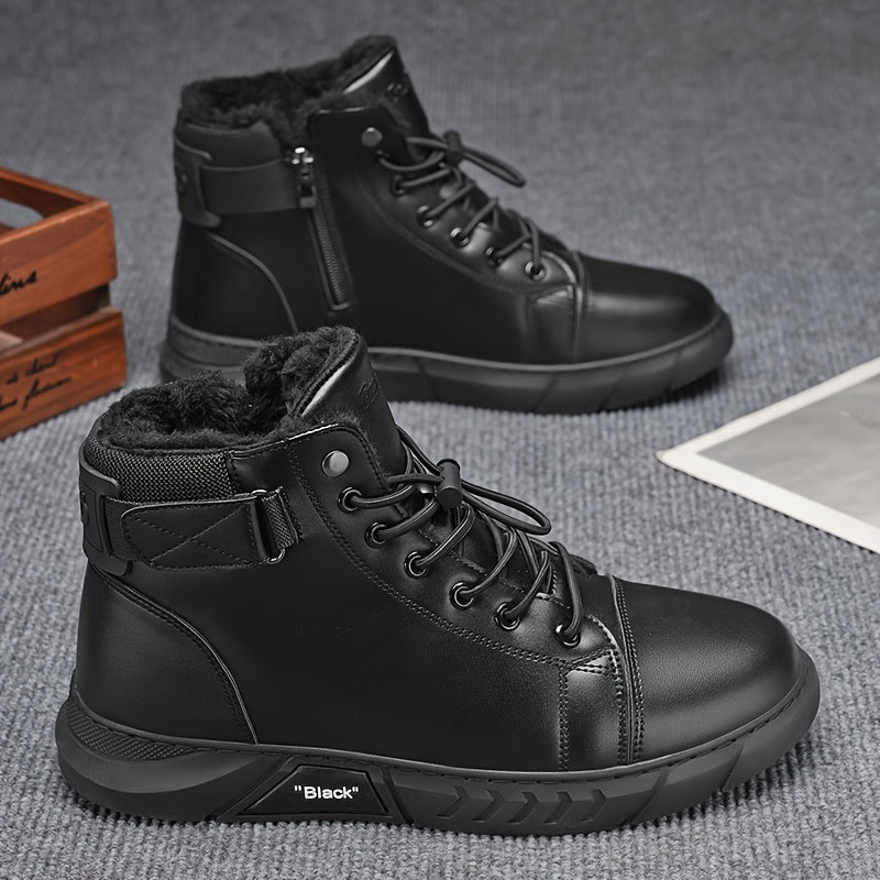 Men's Casual High-Top Hiking Boots with Warm Fleece Lining