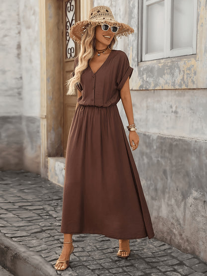 Women's Summer V-Neck Peplum Dress, Lightweight Polyester