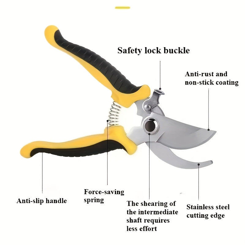 Heavy-Duty Professional Stainless Steel Pruner with Comfort Grip, Multi-Functional Garden Shears and Secateurs - Non-Slip Ergonomic Design for Effortless Spring Assisted Opening & Closing; Sharp Blades Cut Thick Branches With - ayq