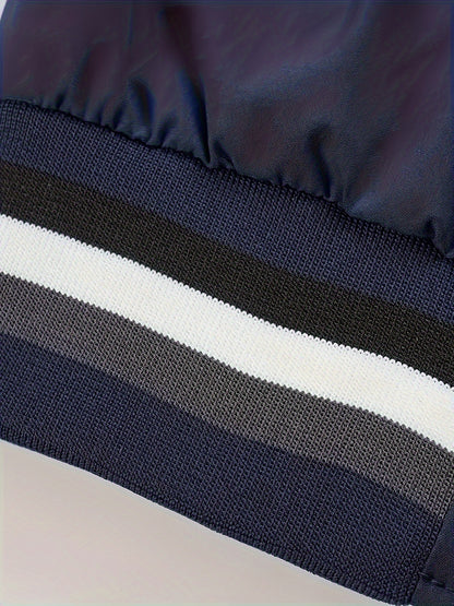 Men's Lightweight Jacket - Mustard-Yellow with Black Print Stripes, Zipper Closure & Structured Fit for Urban Streetwear, Formal Events - Spring/Fall Outerwear Coat, Spring Outerwear, Striped Detail Jacket, Nonstretch Materia